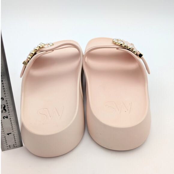 Stuart Weitzman Imitation Pearl Buckle Slide Sandal Pink Size US8B EU38.5 - Picture 5 of 11